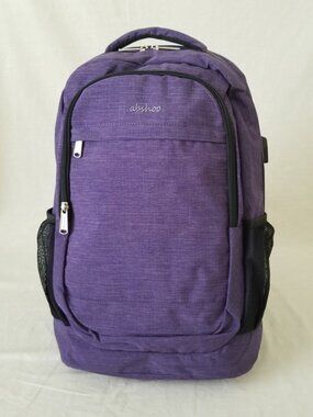 NWT! Purple Water-Resistant Laptop Backpack with USB Cord/Port & Bottle Pockets